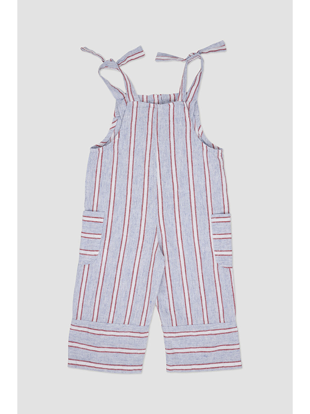 Kız Bebek Çizgi Desenli Mavi Salopet-1