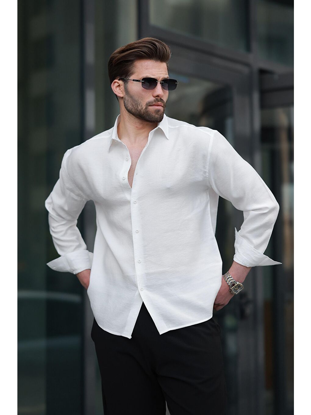 Beyaz Basic Uzun Kollu Erkek Gömlek E6762-1