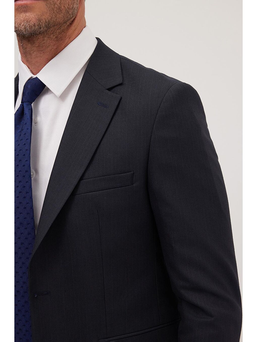 Erkek Regular Fit Esnek Elastanlı Kumaş Mono Yaka Kapaklı Cepli Lacivert Takım Elbise-2