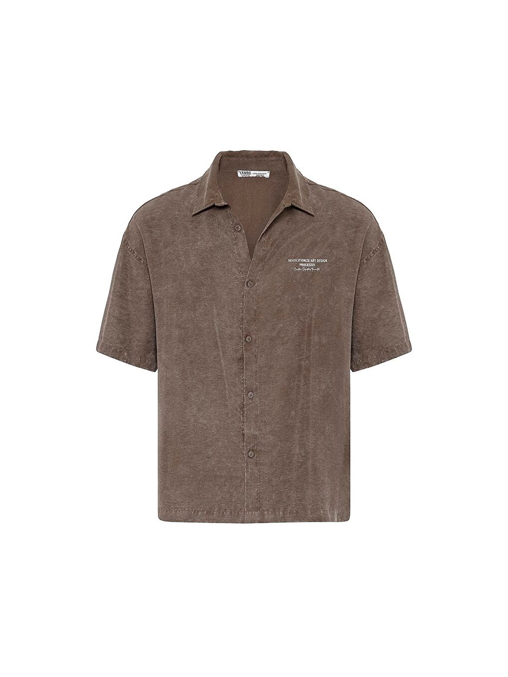 Kahverengi Yıkamalı Oversize Kısa Kol Baskılı Gömlek Kahve-1