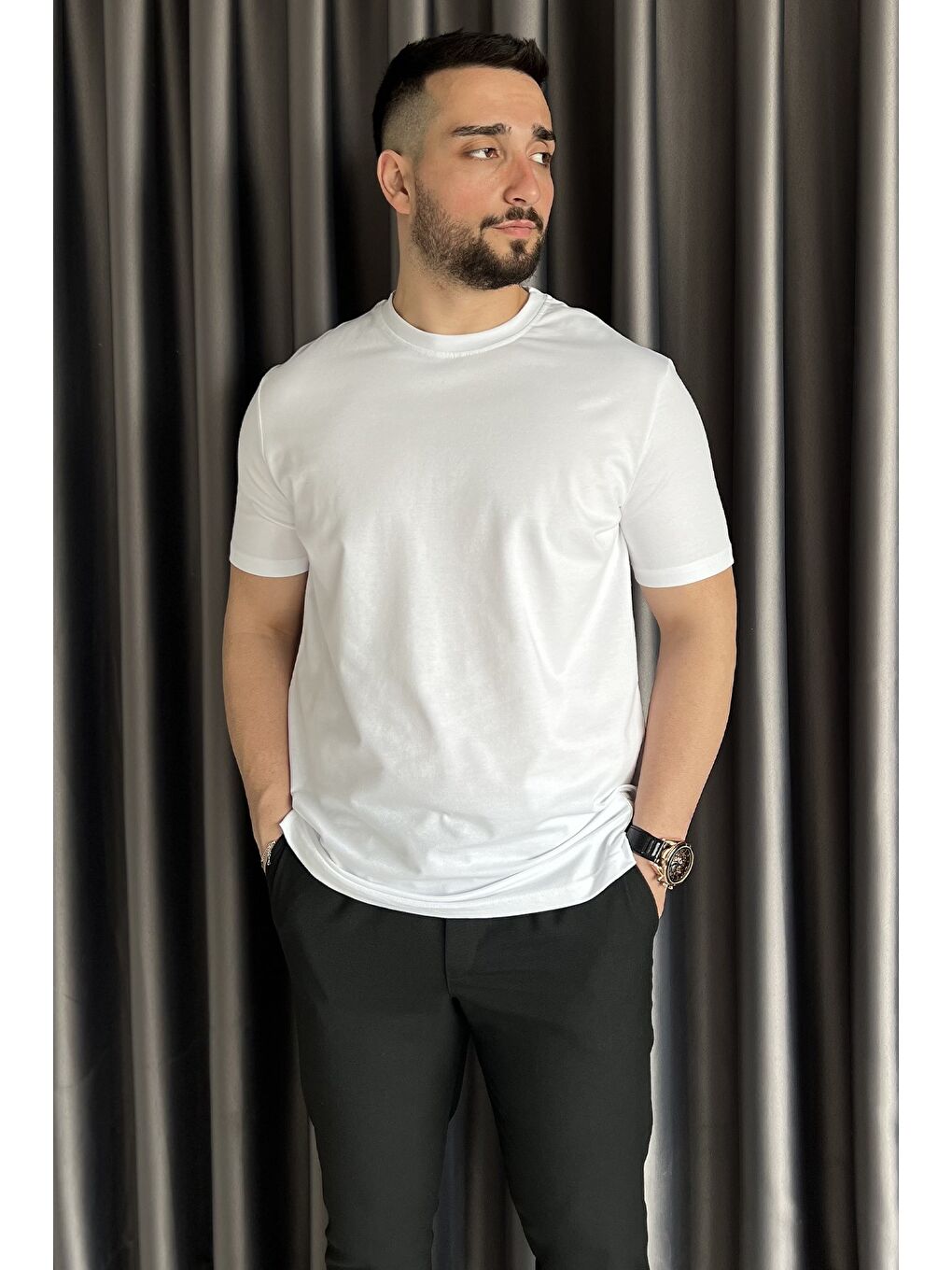 Beyaz Bisiklet Yaka Basic Erkek Tişört