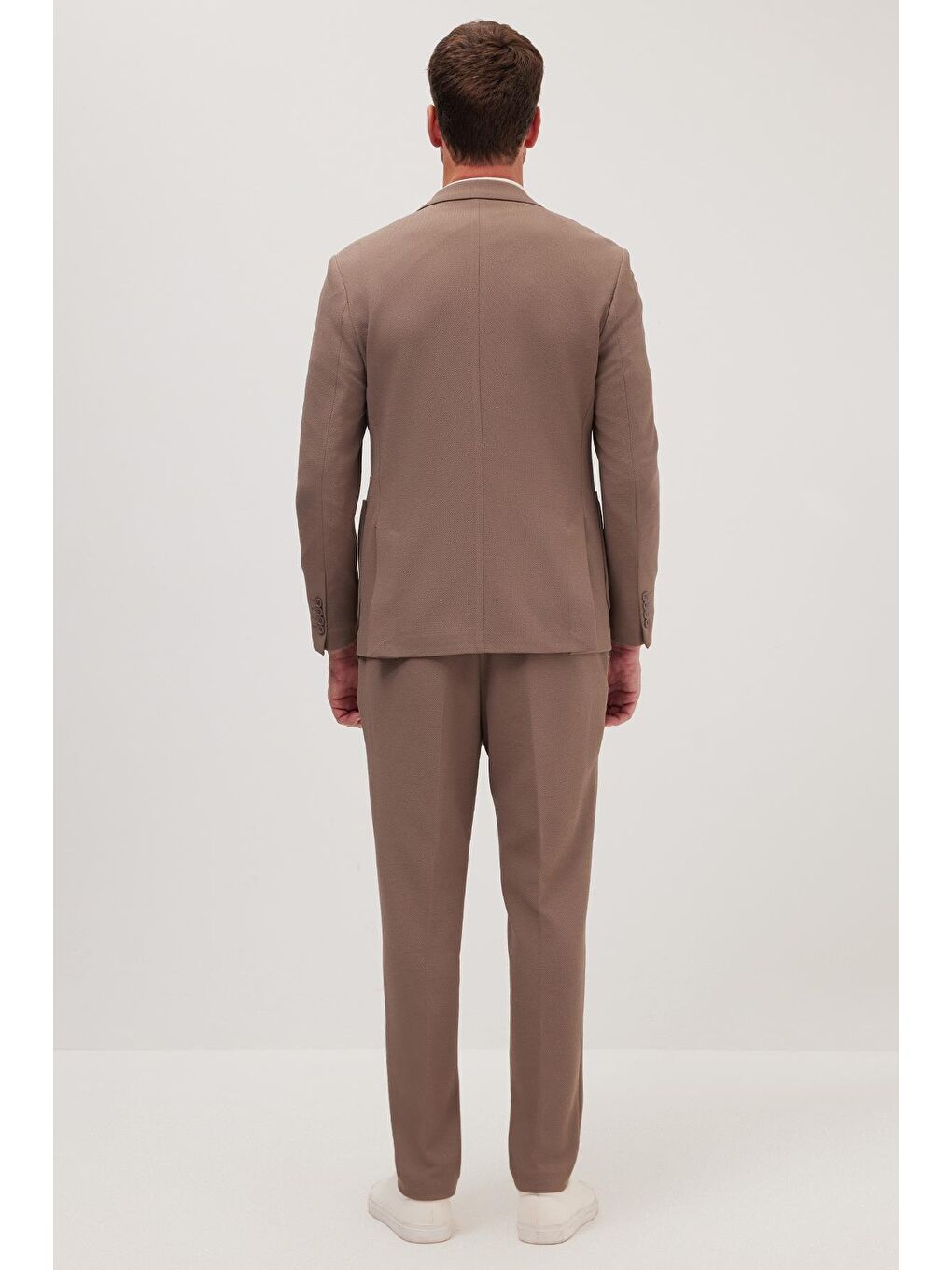 Bej Erkek Regular Fit Vizon Esnek Elastanlı Kumaş Mono Yaka Torba Cepli Takım Elbise-6