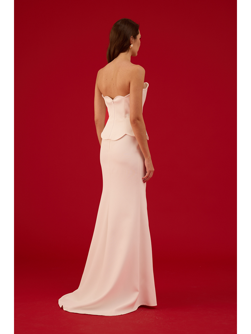 Beyaz İşlemeli Krep Nikah Elbisesi-3