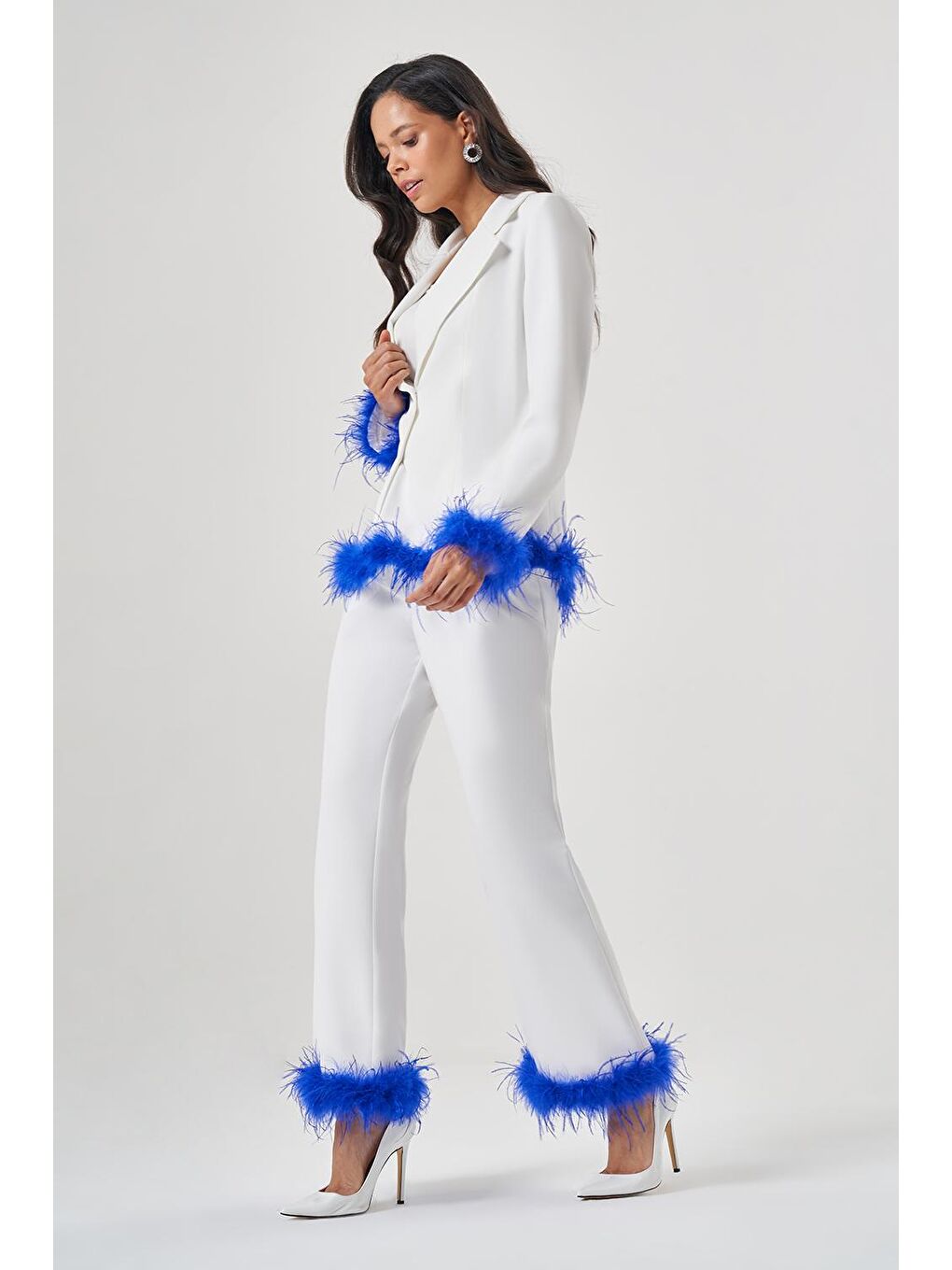 Tüylü Luxury Ekru Ceket