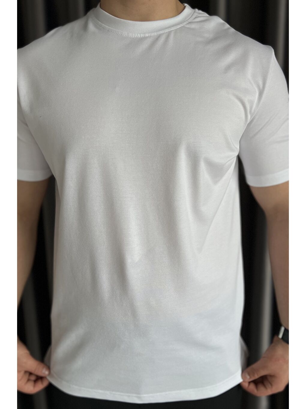 Beyaz Bisiklet Yaka Basic Erkek Tişört-3