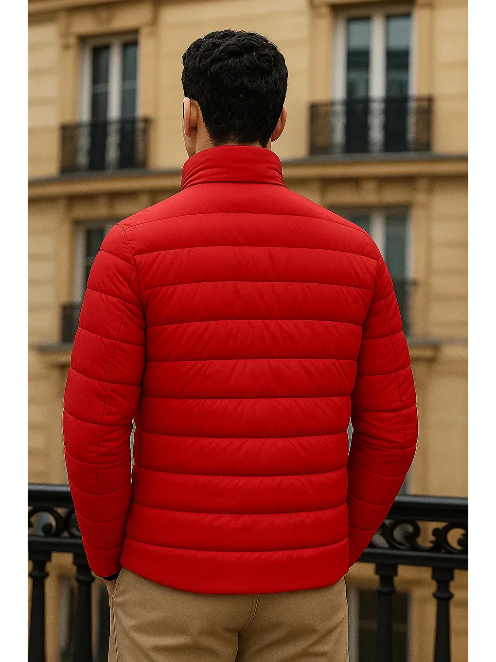 Erkek Trend Basic Dik Yaka Kışlık Kırmızı Şişme Mont-4