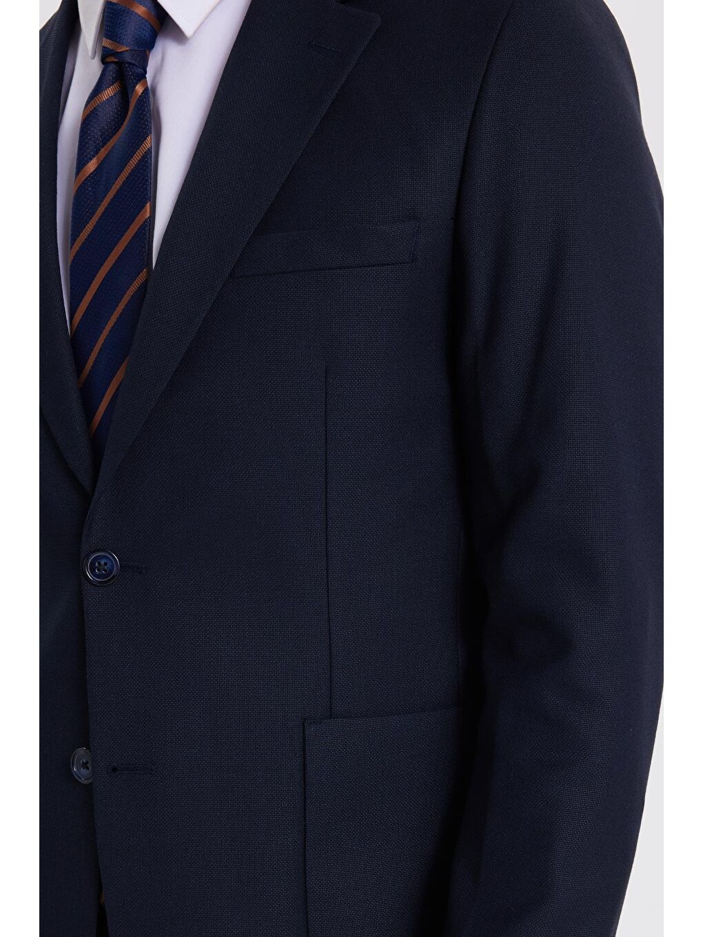 Erkek Regular Fit Lacivert Mono Yaka Beli Bağcıklı Torba Cepli Takım Elbise-3