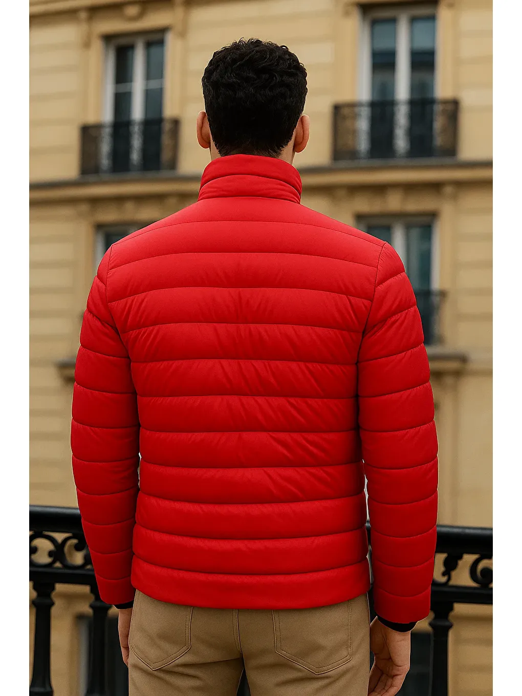 Erkek Trend Basic Dik Yaka Kışlık Kırmızı Şişme Mont-5