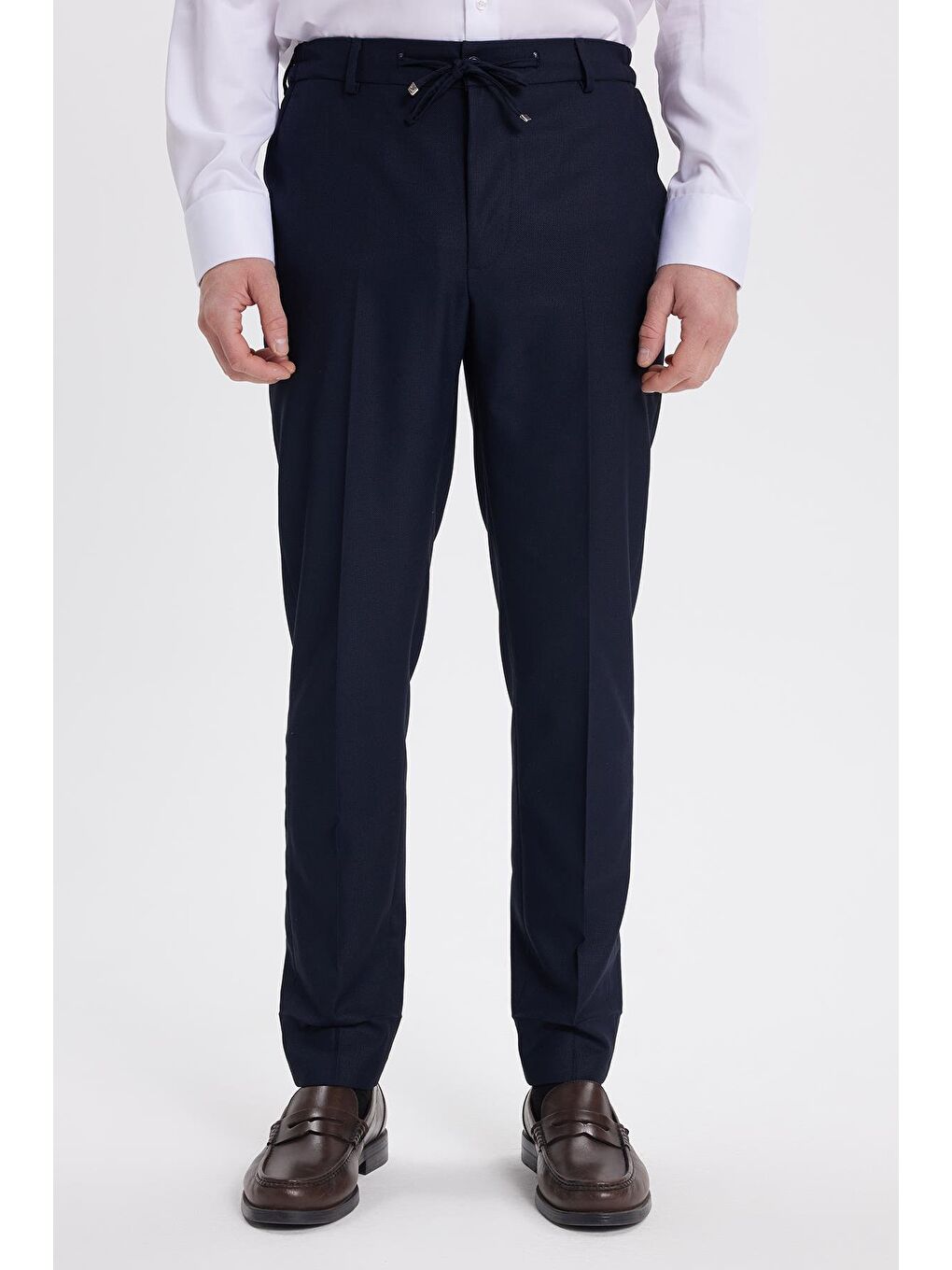 Erkek Regular Fit Lacivert Mono Yaka Beli Bağcıklı Torba Cepli Takım Elbise-6