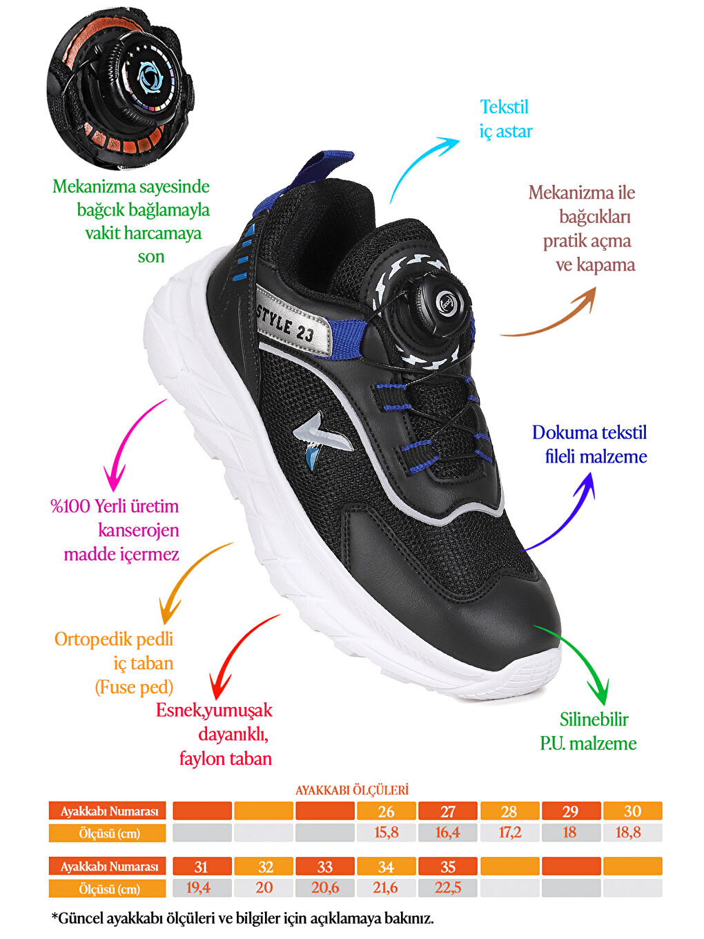 Siyah Lace Bağcık Mekanizmalı Erkek Çocuk Spor Ayakkabı-1