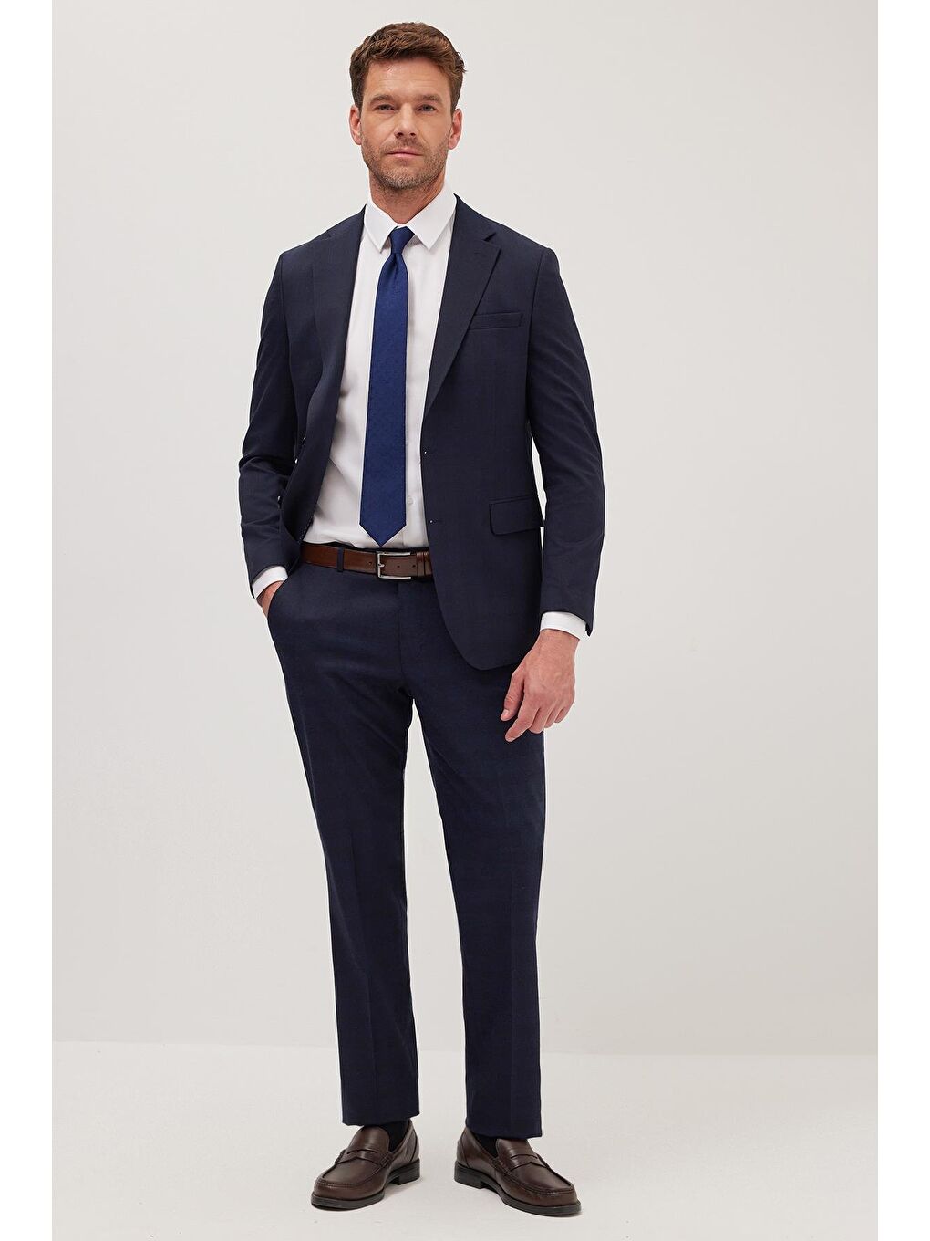 Erkek Slim Fit Mono Yaka Elastanlı Esnek Kumaş Lacivert Takım Elbise