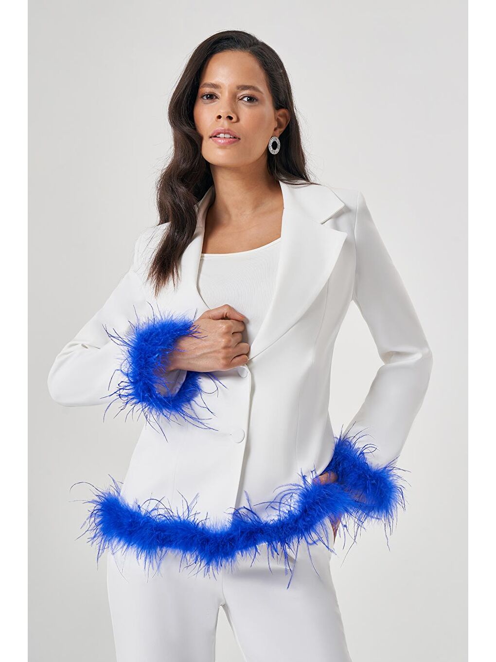 Tüylü Luxury Ekru Ceket-2