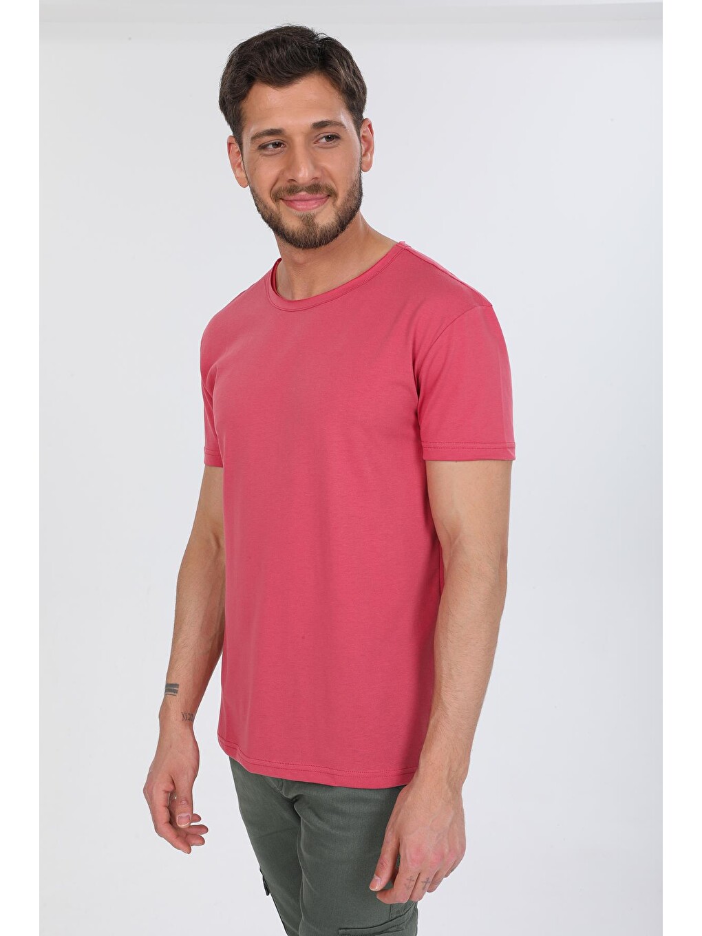 Pembe Oversize Fit Pamuklu Kısa Kollu Basic Uniseks Pis Yaka Unisex Tişört