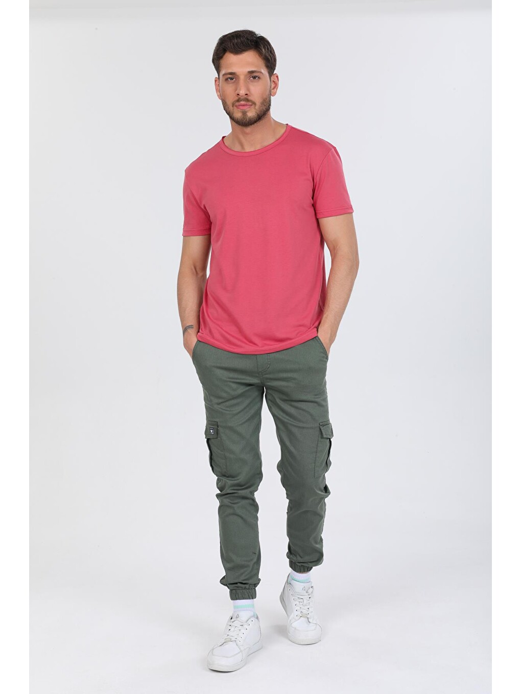 Pembe Oversize Fit Pamuklu Kısa Kollu Basic Uniseks Pis Yaka Unisex Tişört-1