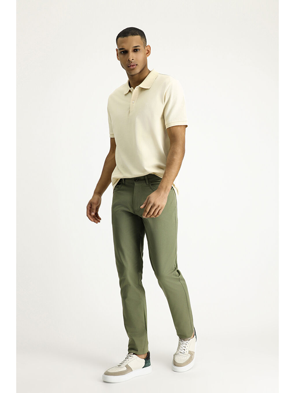 Haki Slim Fit Dar Kesim Elastanlı Kanvas / Chino Pantolon-1