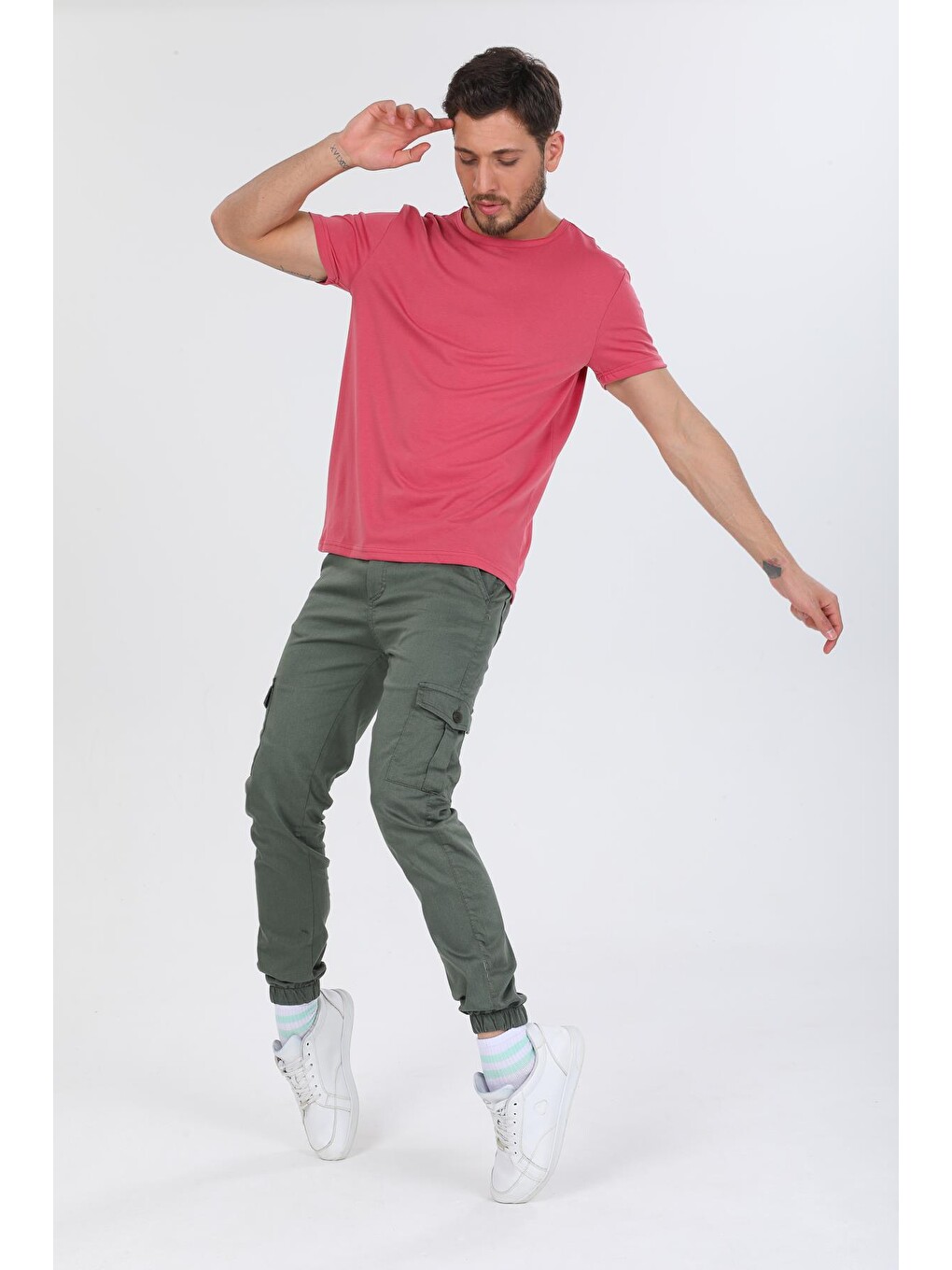 Pembe Oversize Fit Pamuklu Kısa Kollu Basic Uniseks Pis Yaka Unisex Tişört-2