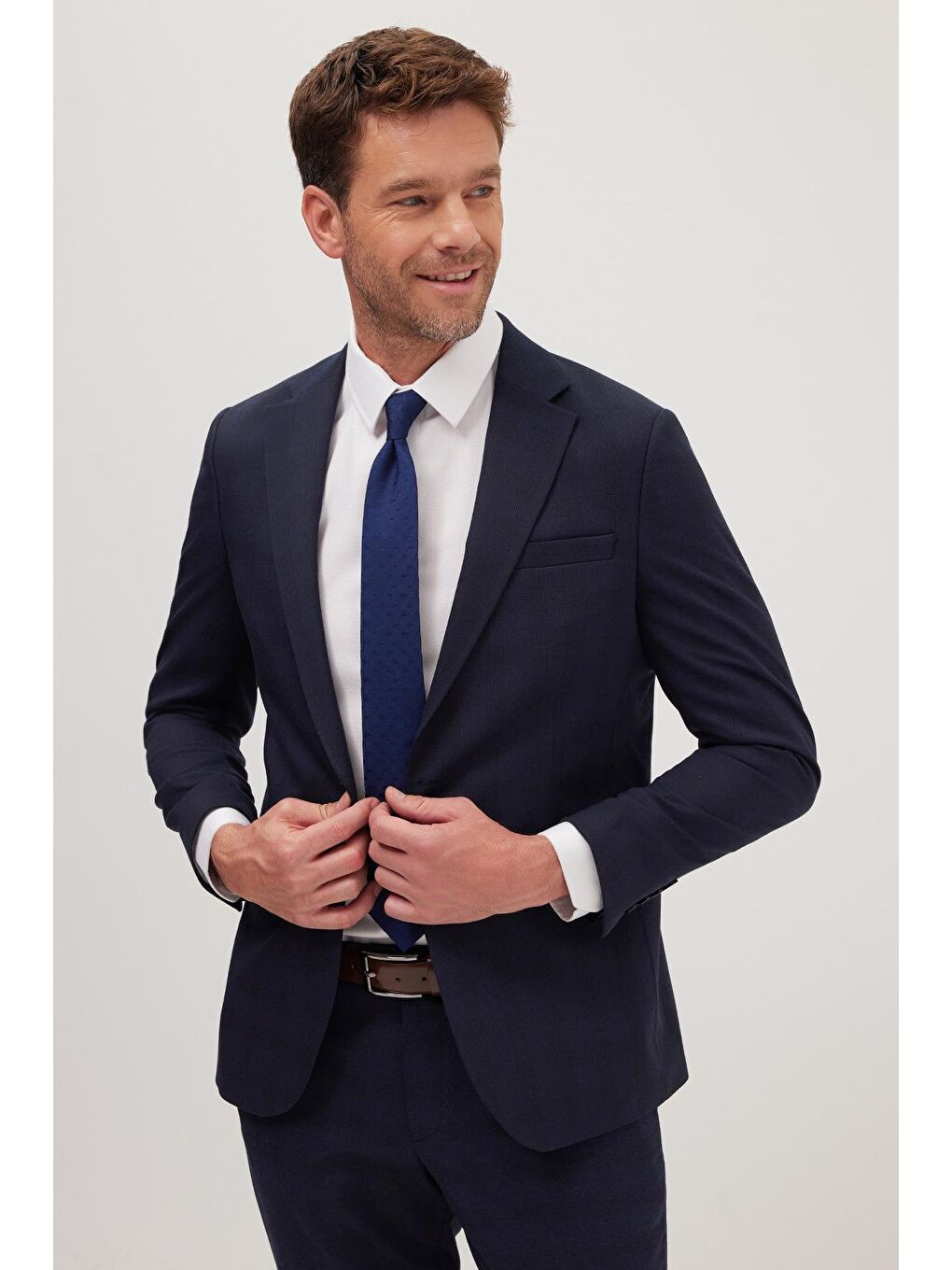 Erkek Slim Fit Mono Yaka Elastanlı Esnek Kumaş Lacivert Takım Elbise-1