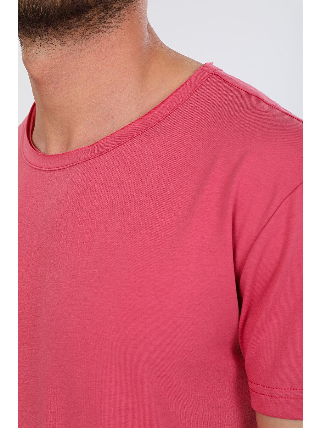 Pembe Oversize Fit Pamuklu Kısa Kollu Basic Uniseks Pis Yaka Unisex Tişört-3