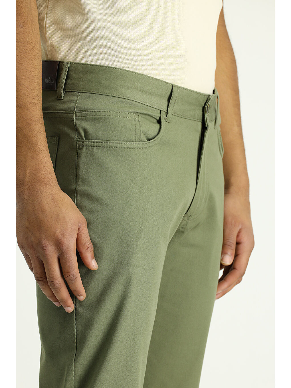Haki Slim Fit Dar Kesim Elastanlı Kanvas / Chino Pantolon-2