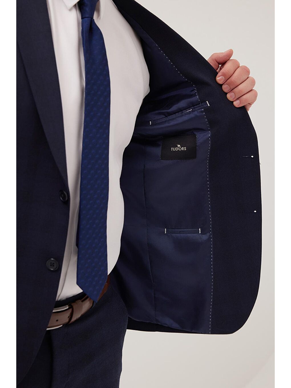 Erkek Slim Fit Mono Yaka Elastanlı Esnek Kumaş Lacivert Takım Elbise-2