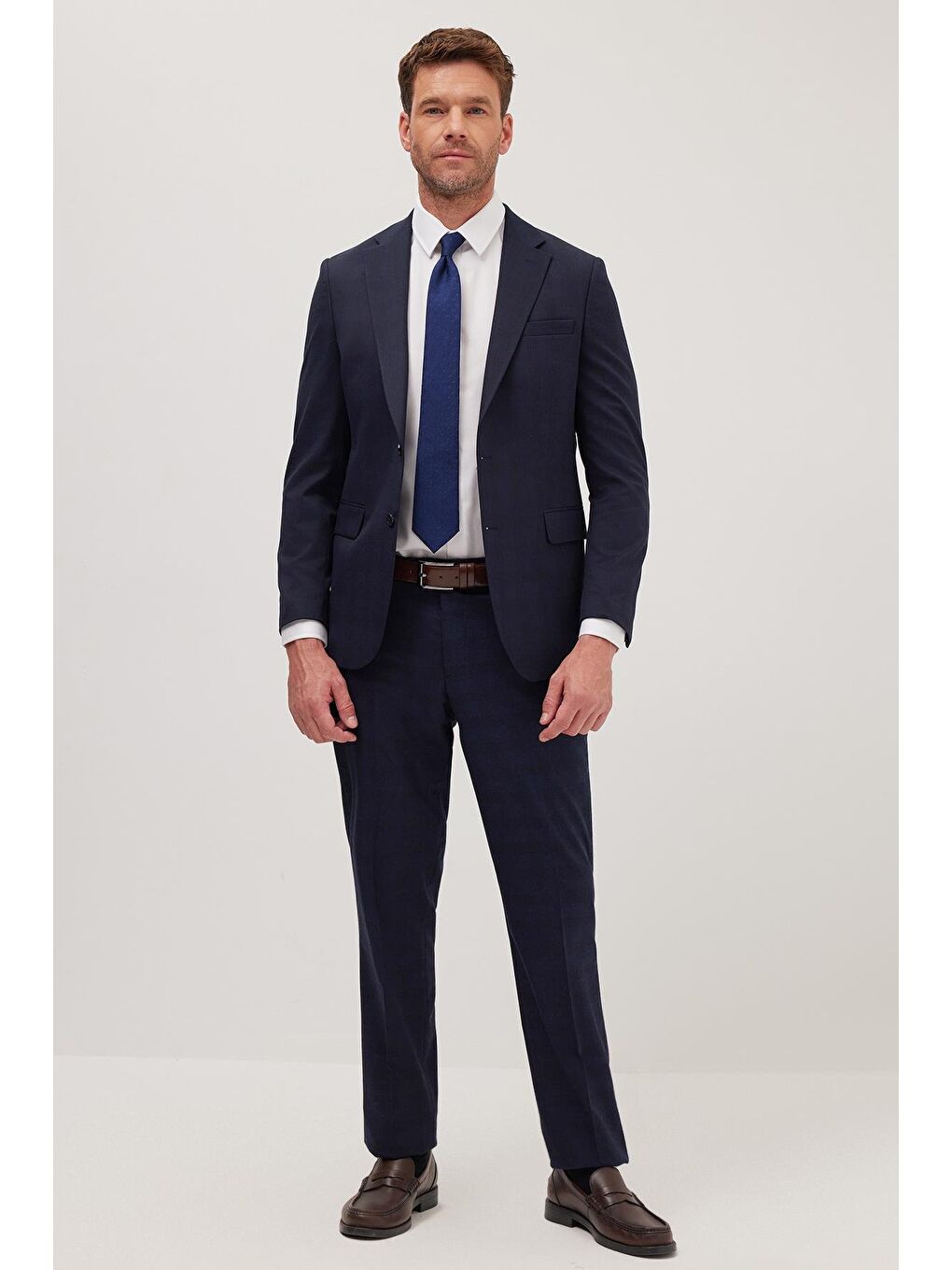 Erkek Slim Fit Mono Yaka Elastanlı Esnek Kumaş Lacivert Takım Elbise-3