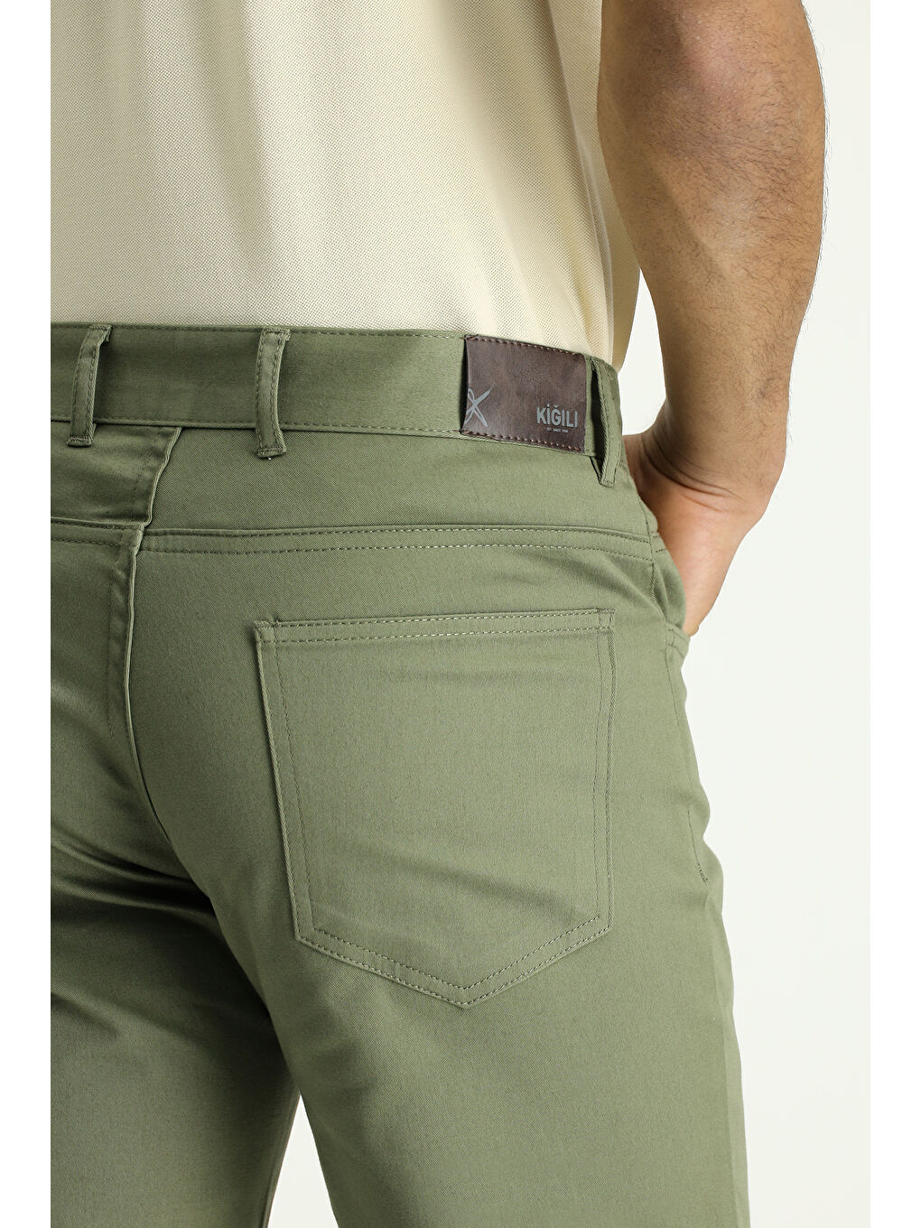 Haki Slim Fit Dar Kesim Elastanlı Kanvas / Chino Pantolon-4