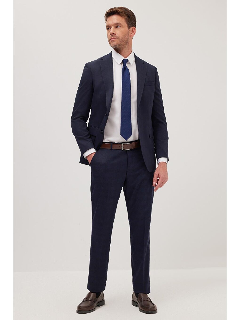 Erkek Slim Fit Mono Yaka Elastanlı Esnek Kumaş Lacivert Takım Elbise-4