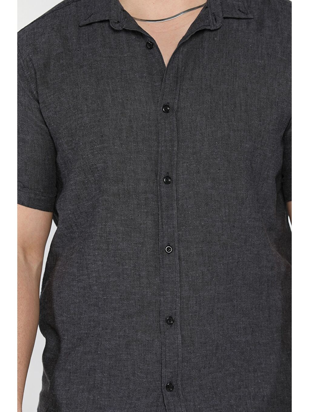 Gri Erkek Kısa Kol Keten Gömlek-3