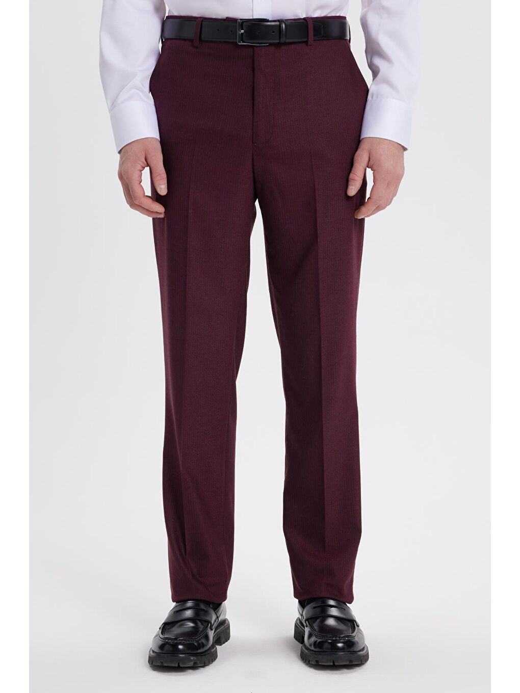 Erkek Slim Fit Sivri Yaka Çizgili Kapaklı Cepli Bordo Takım Elbise-2