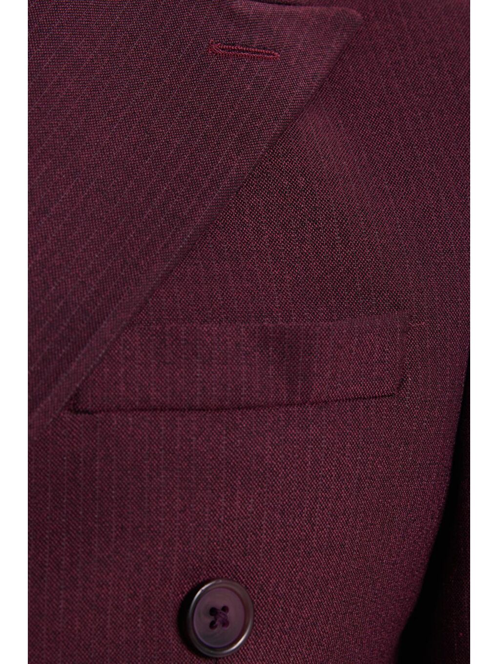 Erkek Slim Fit Sivri Yaka Çizgili Kapaklı Cepli Bordo Takım Elbise-5
