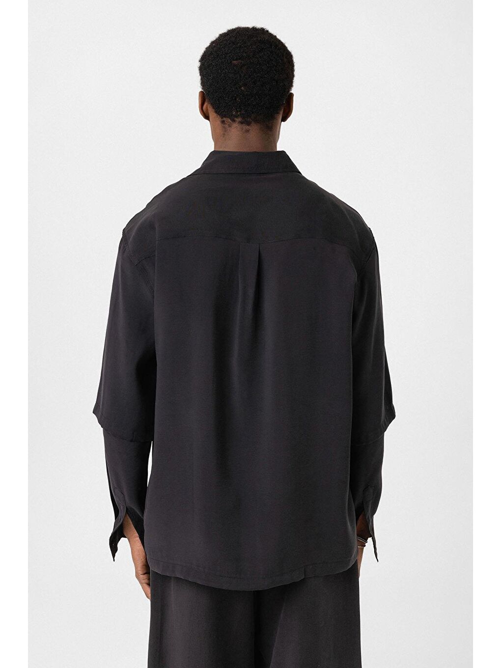 Çift Kol Detaylı Oversize Gömlek Siyah-4