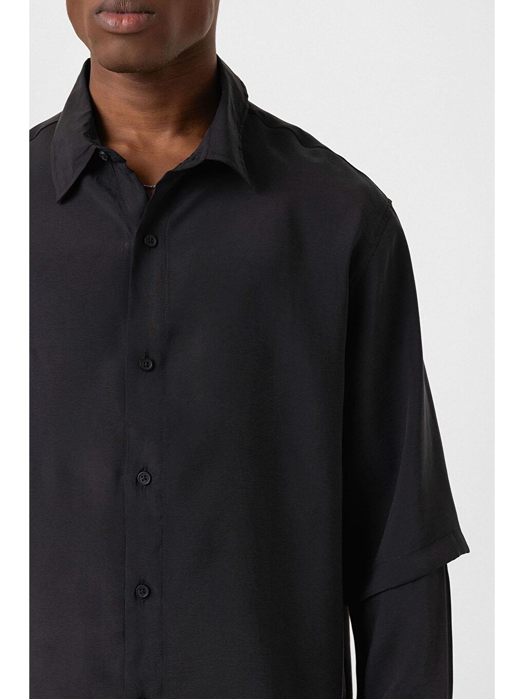 Çift Kol Detaylı Oversize Gömlek Siyah-5