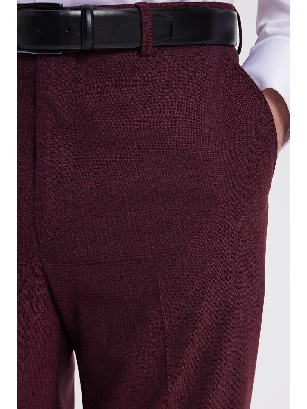 Erkek Slim Fit Sivri Yaka Çizgili Kapaklı Cepli Bordo Takım Elbise-8