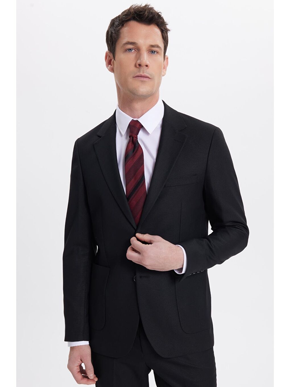 Erkek Regular Fit Siyah Mono Yaka Beli Bağcıklı Torba Cepli Takım Elbise-1