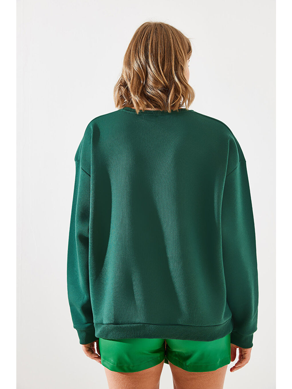 SHADE Zümrüt Yeşili Kadın Bisiklet Yaka Şardonlu Fermuar Detaylı Basic Sweatshirt - 7