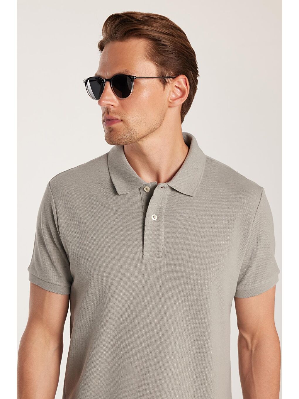 Erkek Slim Fit Dar Kesim %100 Pamuk Gri Polo Yaka Tişört-1