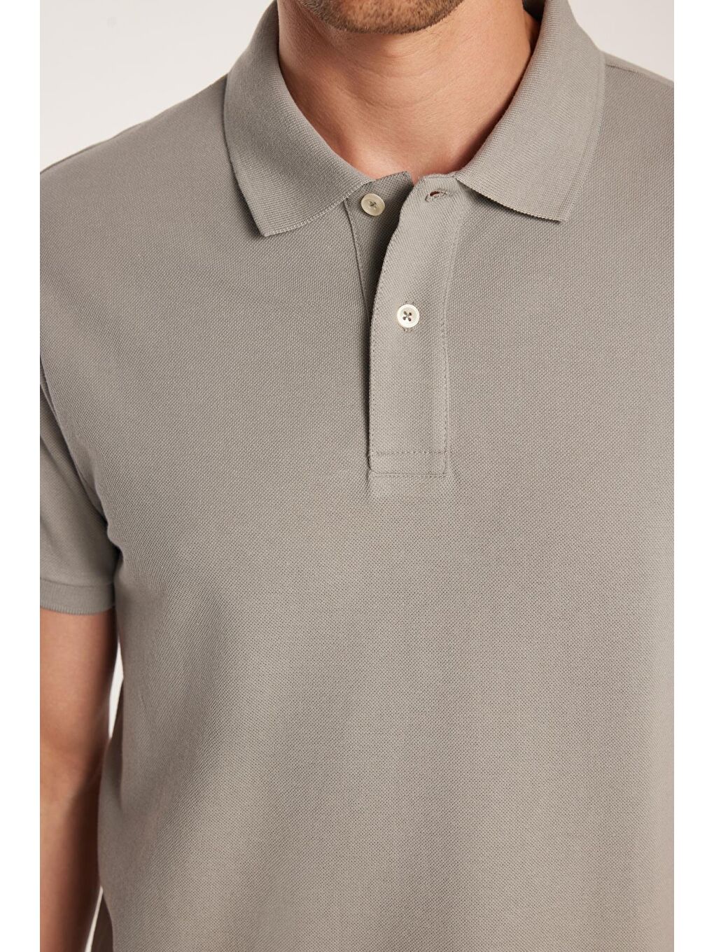Erkek Slim Fit Dar Kesim %100 Pamuk Gri Polo Yaka Tişört-2