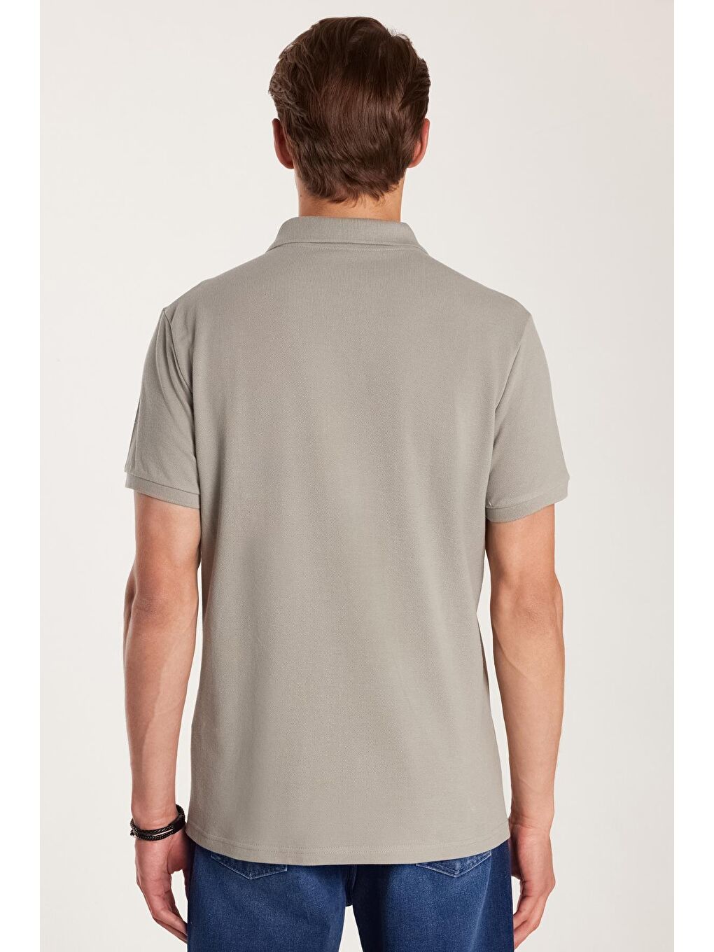 Erkek Slim Fit Dar Kesim %100 Pamuk Gri Polo Yaka Tişört-4