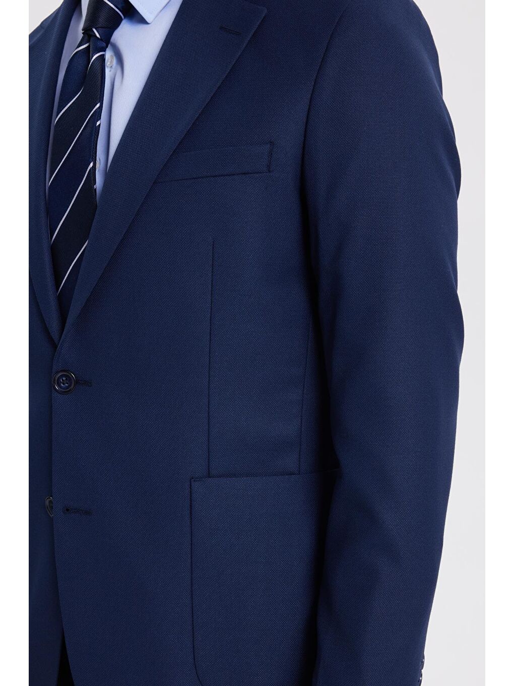 Erkek Regular Fit Koyu Lacivert Mono Yaka Beli Bağcıklı Torba Cepli Takım Elbise-3