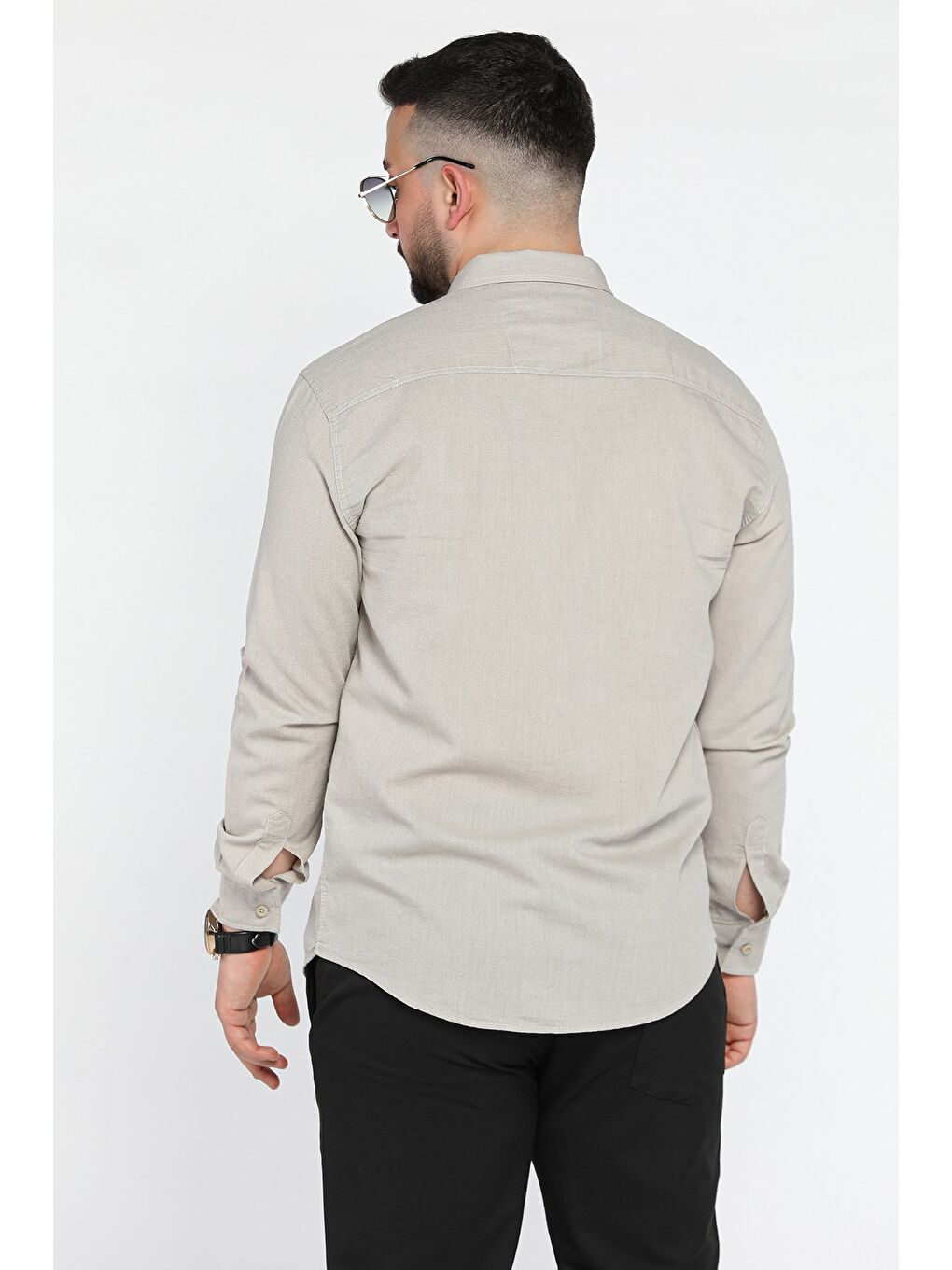 Bej Tek Cepli Uzun Kol Erkek Gömlek-2