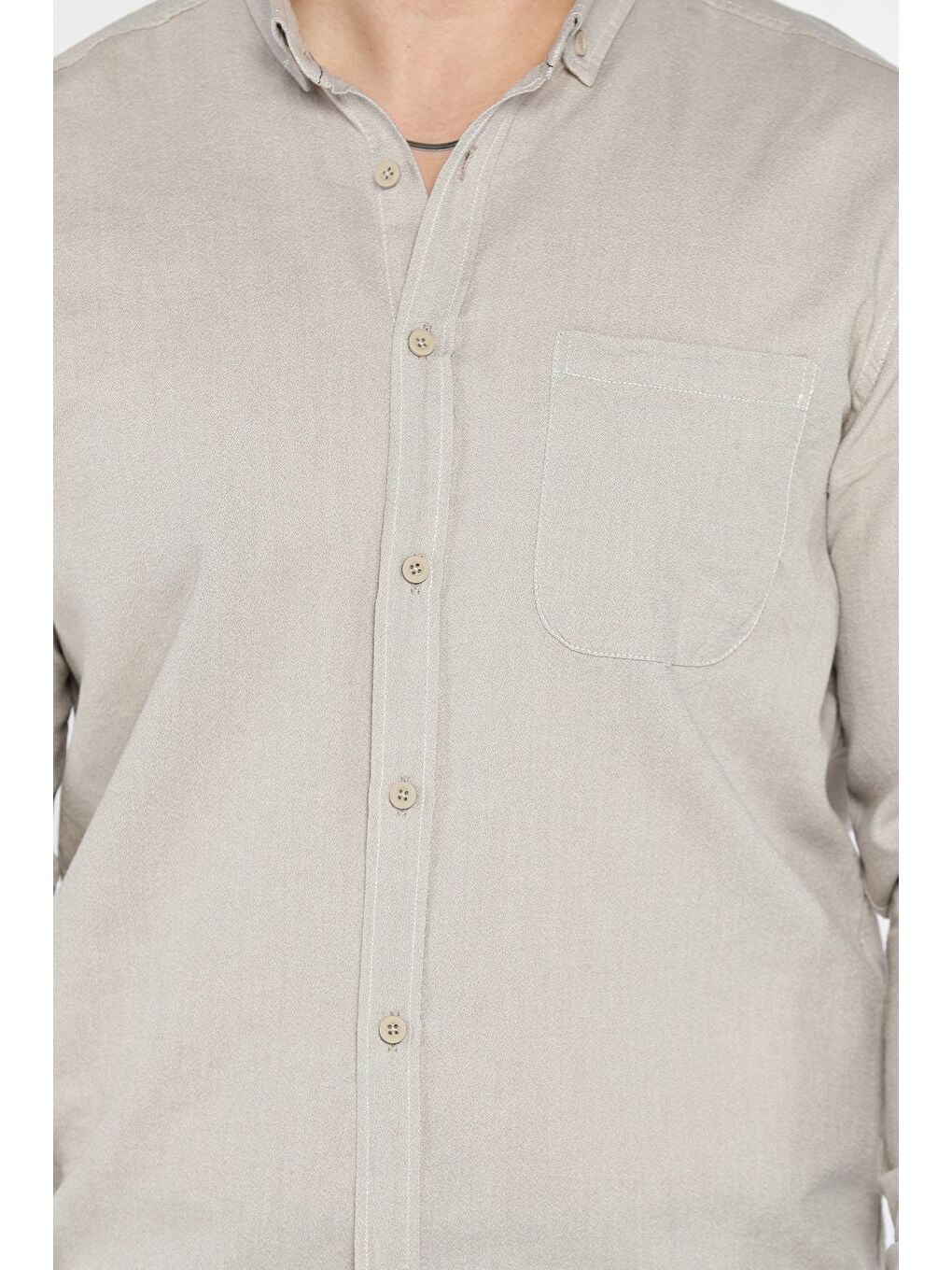 Bej Tek Cepli Uzun Kol Erkek Gömlek-3