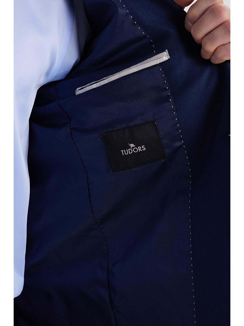 Erkek Regular Fit Koyu Lacivert Mono Yaka Beli Bağcıklı Torba Cepli Takım Elbise-5