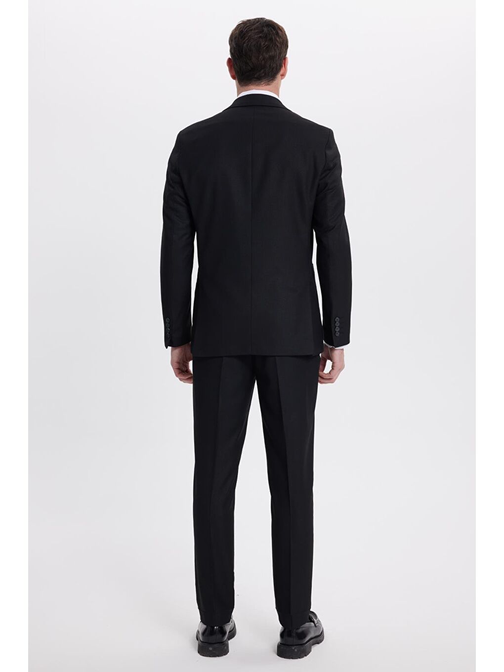 Erkek Regular Fit Siyah Mono Yaka Beli Bağcıklı Torba Cepli Takım Elbise-9