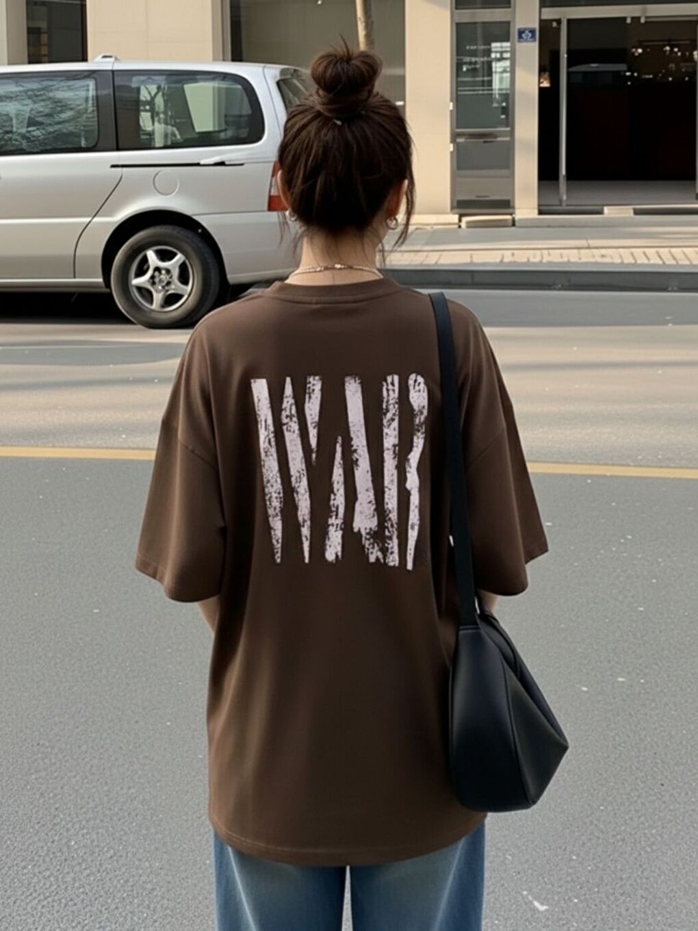 Kadın Kahverengi War Baskılı Tişört