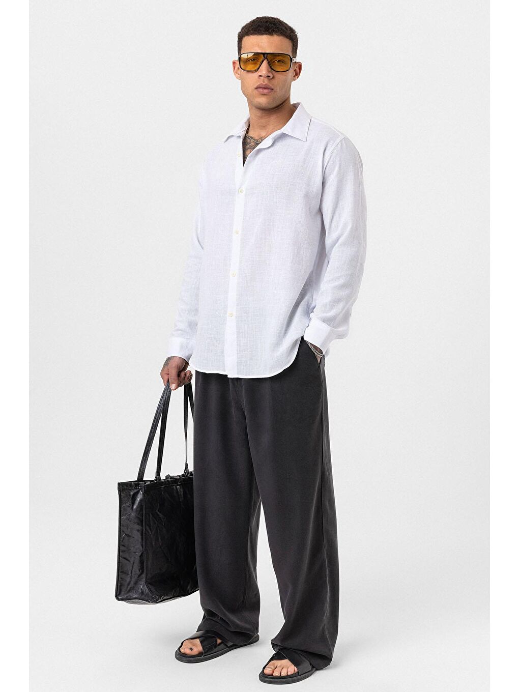 Uzun Kollu Basic Oversize Gömlek Ekru