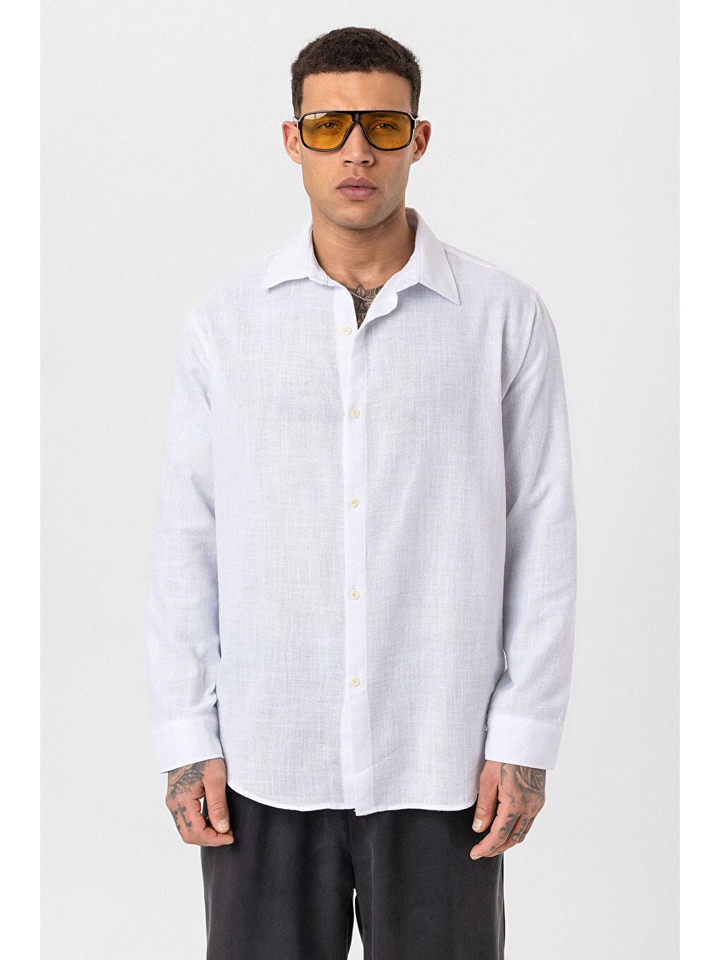 Uzun Kollu Basic Oversize Gömlek Ekru-2