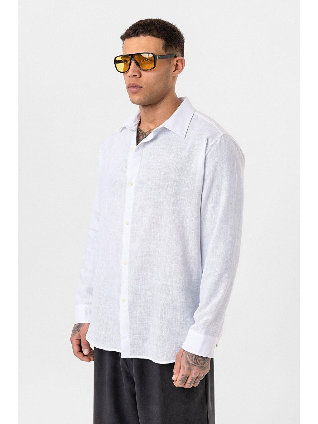 Uzun Kollu Basic Oversize Gömlek Ekru-3