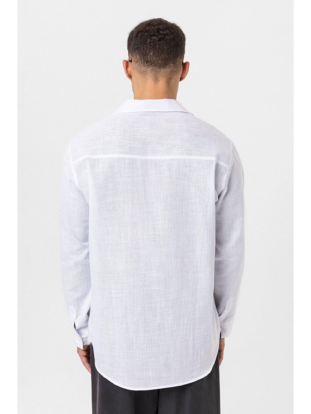 Uzun Kollu Basic Oversize Gömlek Ekru-4