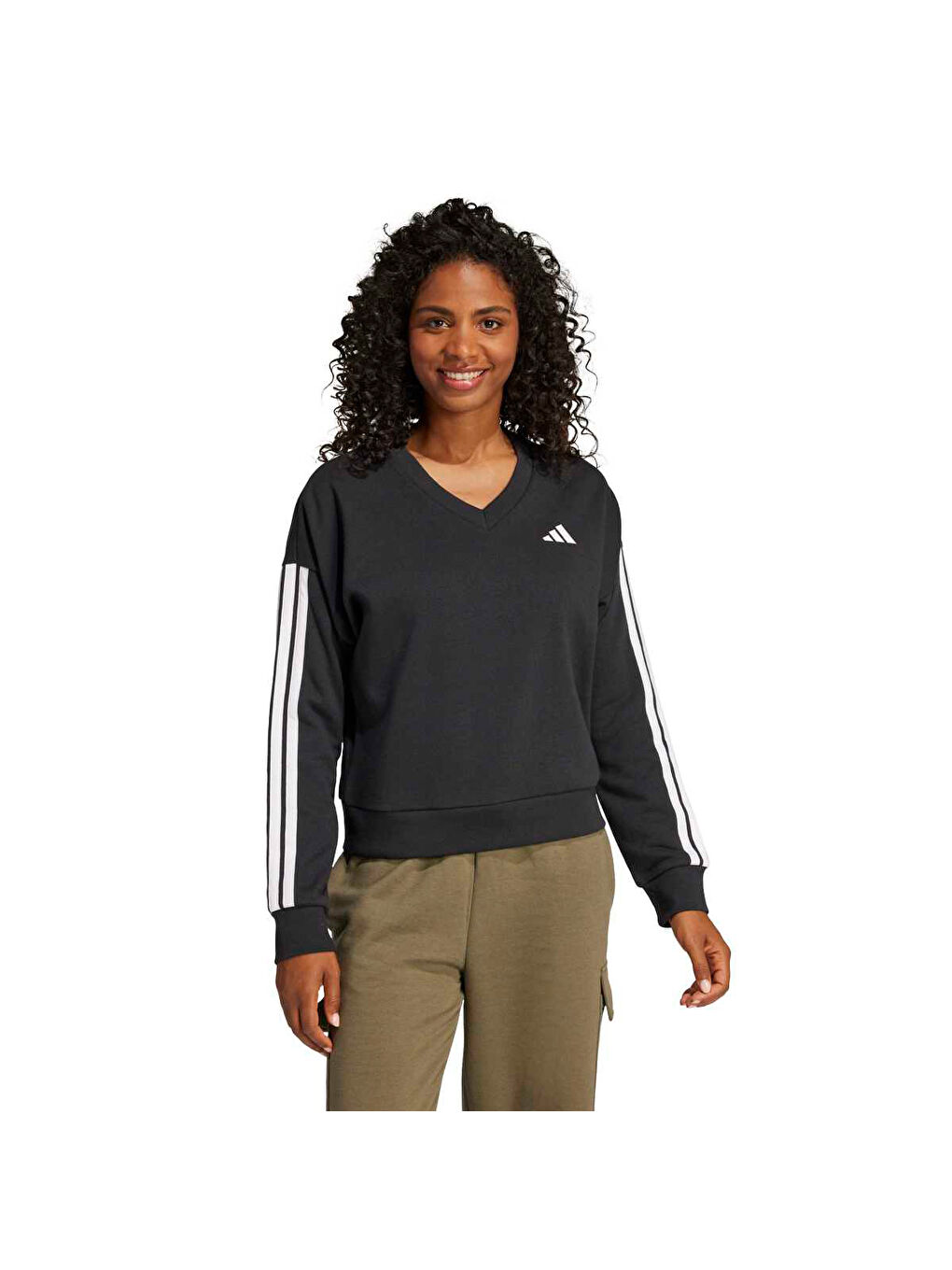 Essentials 3 Stripes French Terry Kadın Siyah Sweatshirt