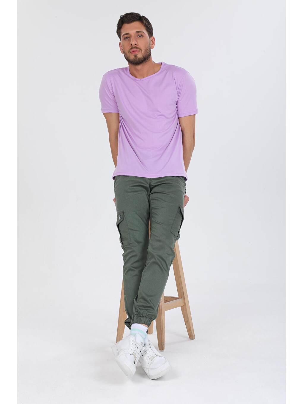 Lila Oversize Fit Pamuklu Kısa Kollu Basic Uniseks Pis Yaka Unisex Tişört-1